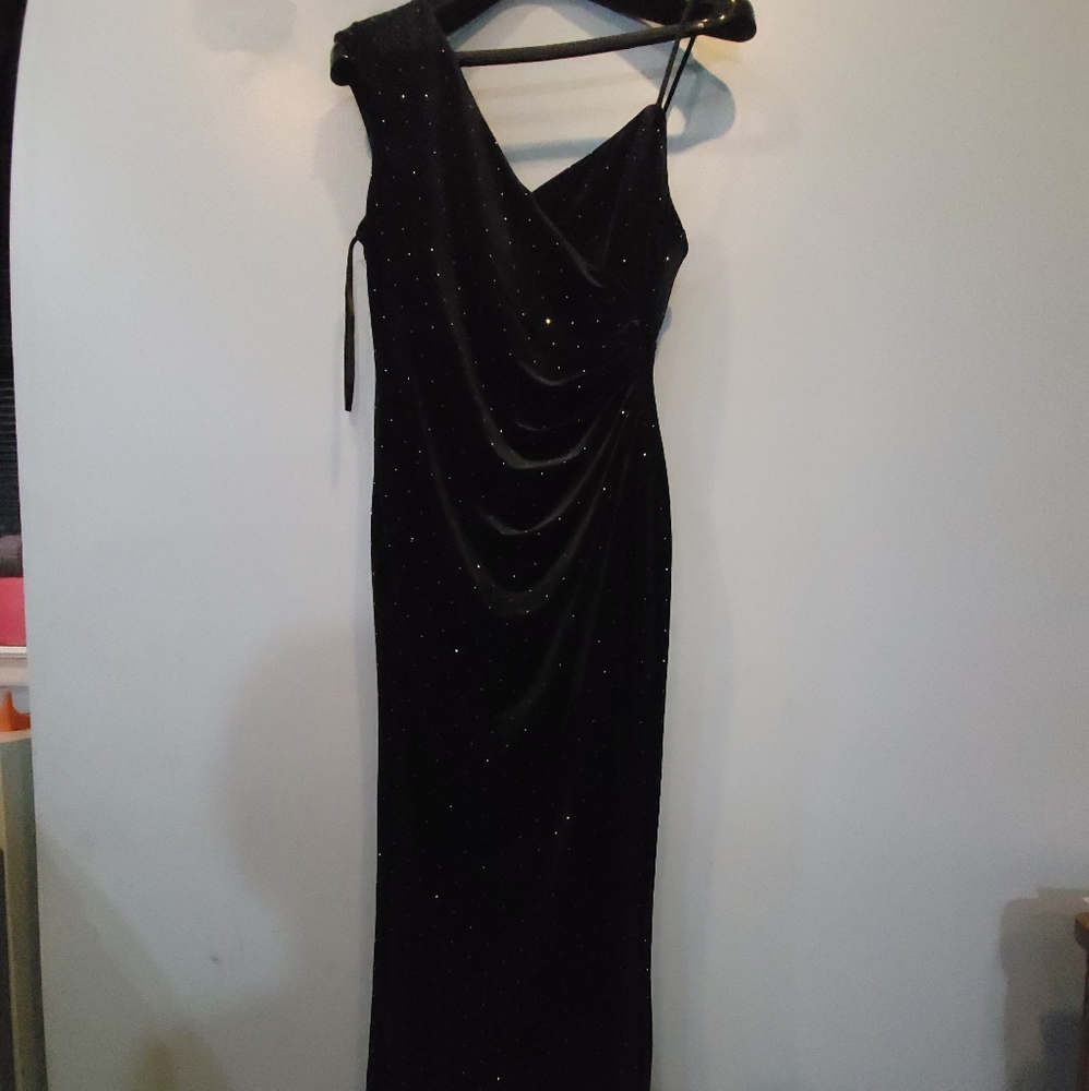 This is a BCBGMaxAzria black silk zip up dress